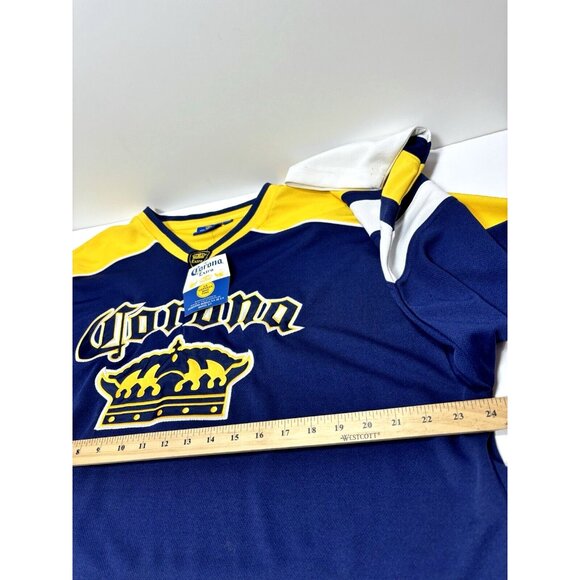 Corona Extra Beer Hockey Jersey Men's XL Long Sleeve Blue White and Yellow, New - Picture 8 of 9